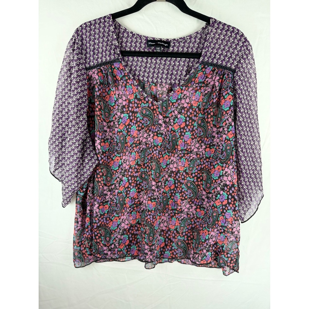 Mason &‎ Mackenzie Womens XL Mixed Print Paisley Floral Blouse Purple V-Neck Top